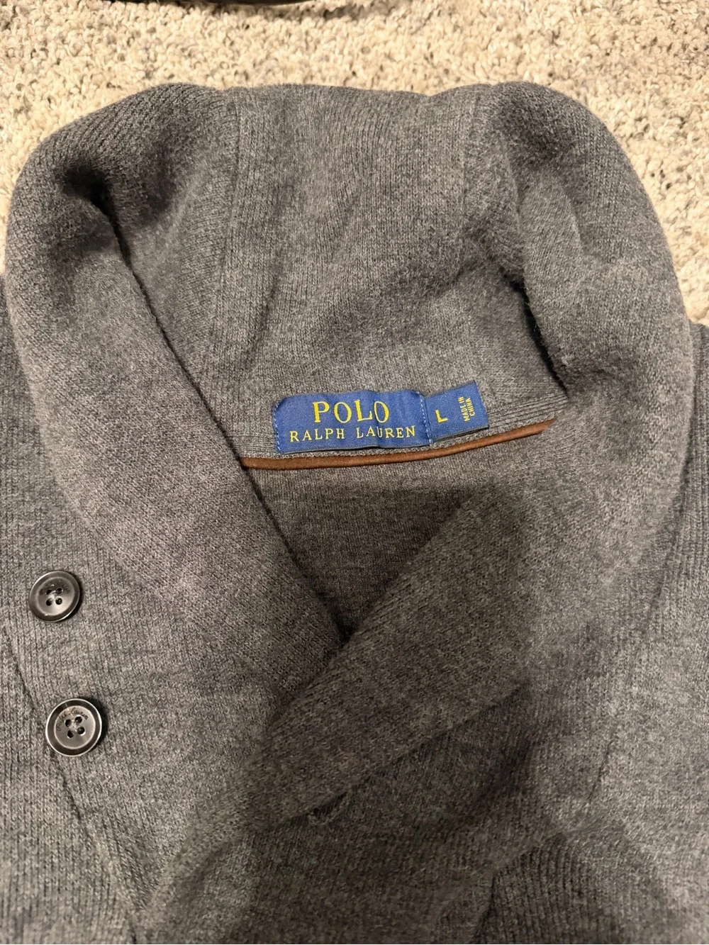 Polo by Ralph Lauren Gray Shawl Collar Pullover with Red Pony
